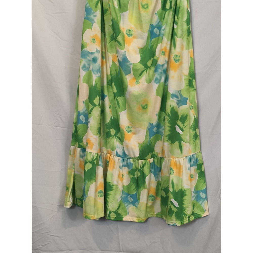 NEW Grace Karin Summer Floral Midi Maxi Dress Women's Sz XL Green Yellow pockets - Picture 5 of 8